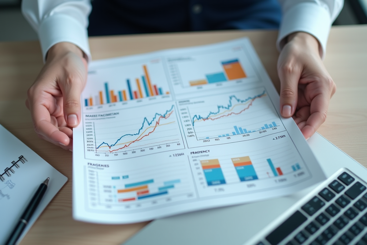 Mains d’un analyste financier tenant une feuille de données boursieres