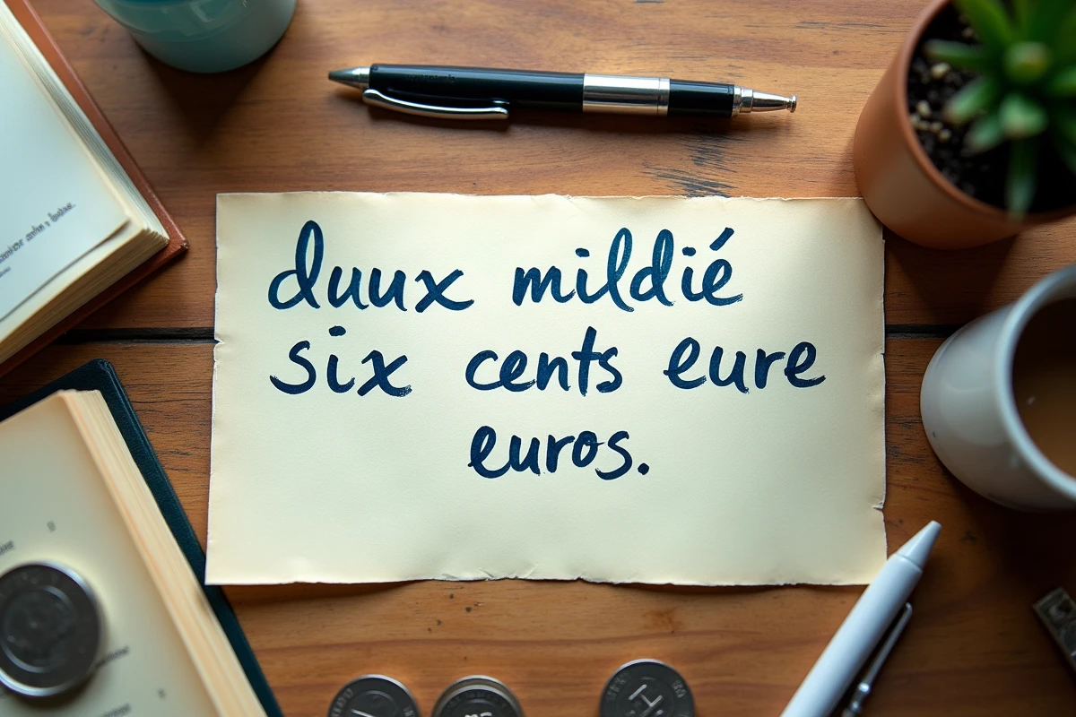 Gros plan sur un chèque manuscrit avec la somme deux mille cinq cents euros écrite en toutes lettres en français