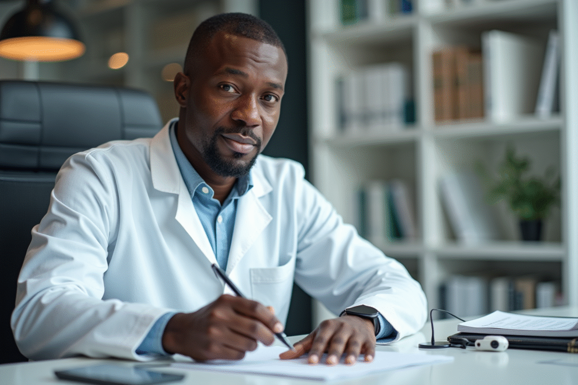 Chercheur africain en laboratoire avec appareil DST