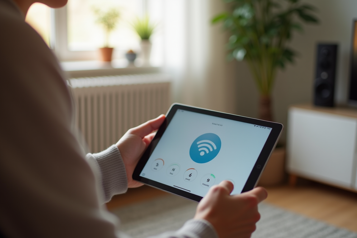 Mains connectant un assistant vocal au WiFi sur une tablette