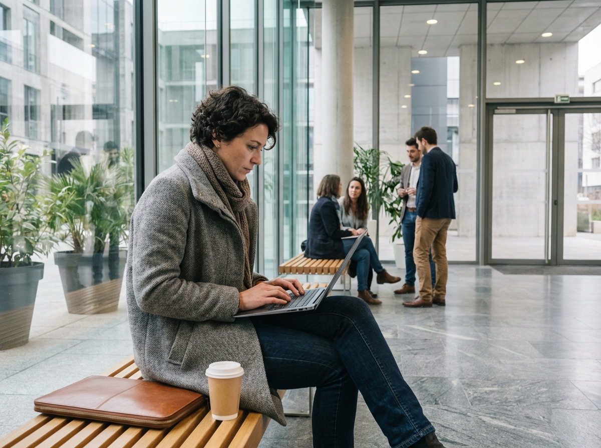 Femme au bureau avec ordinateur et plantes vertes
