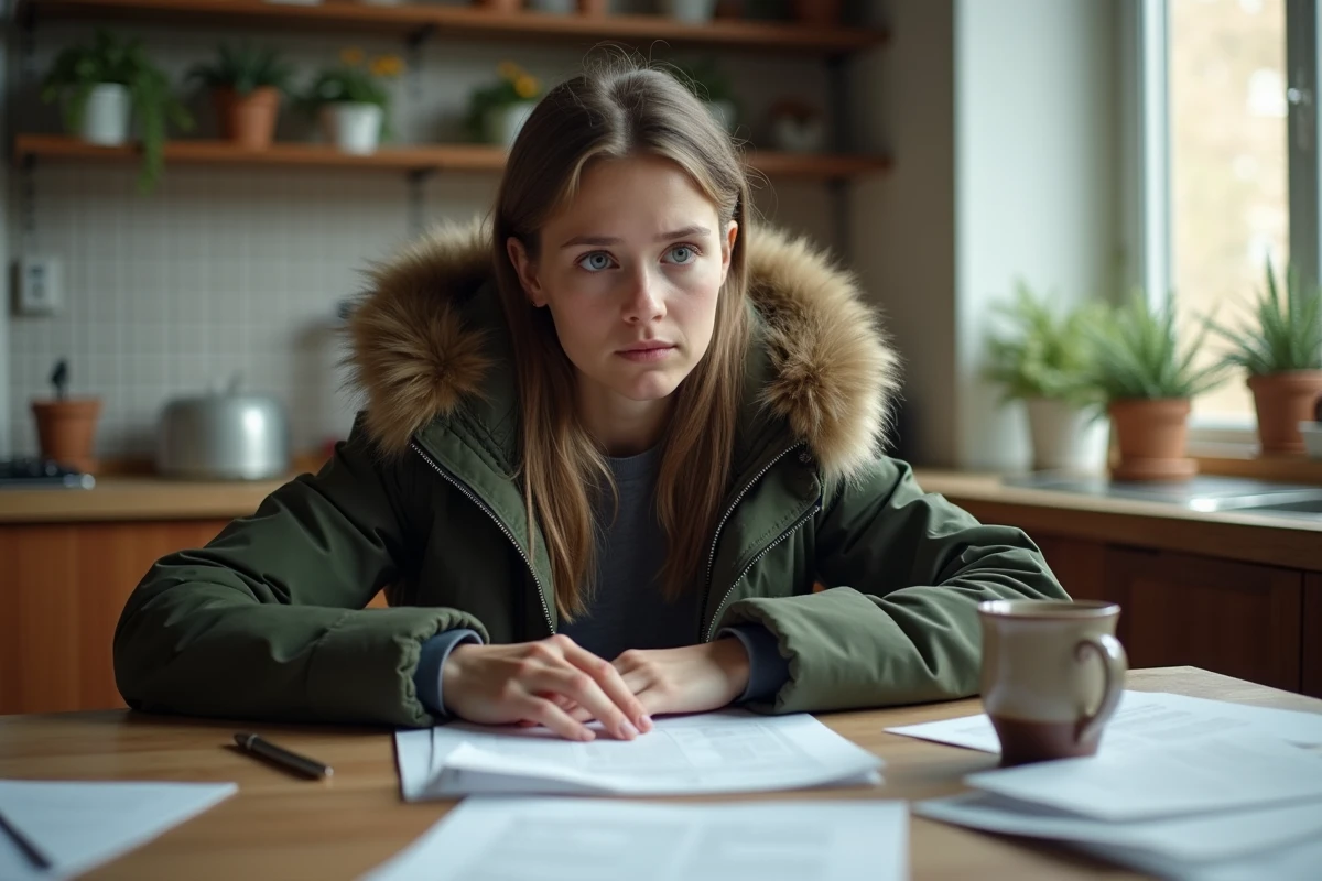 Jeune femme regardant un PV RATP à la maison