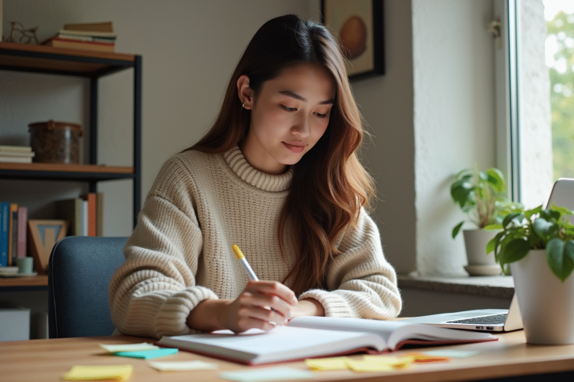 Jeune femme organisée dans son bureau à domicile