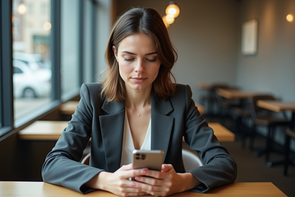Jeune femme professionnelle au café en milieu urbain