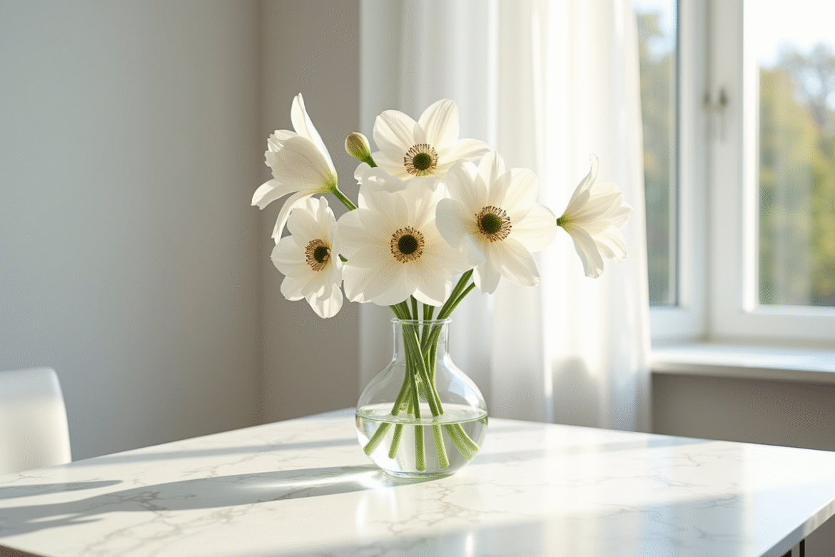 Arrangement minimaliste de fleurs fraîches dans un vase moderne