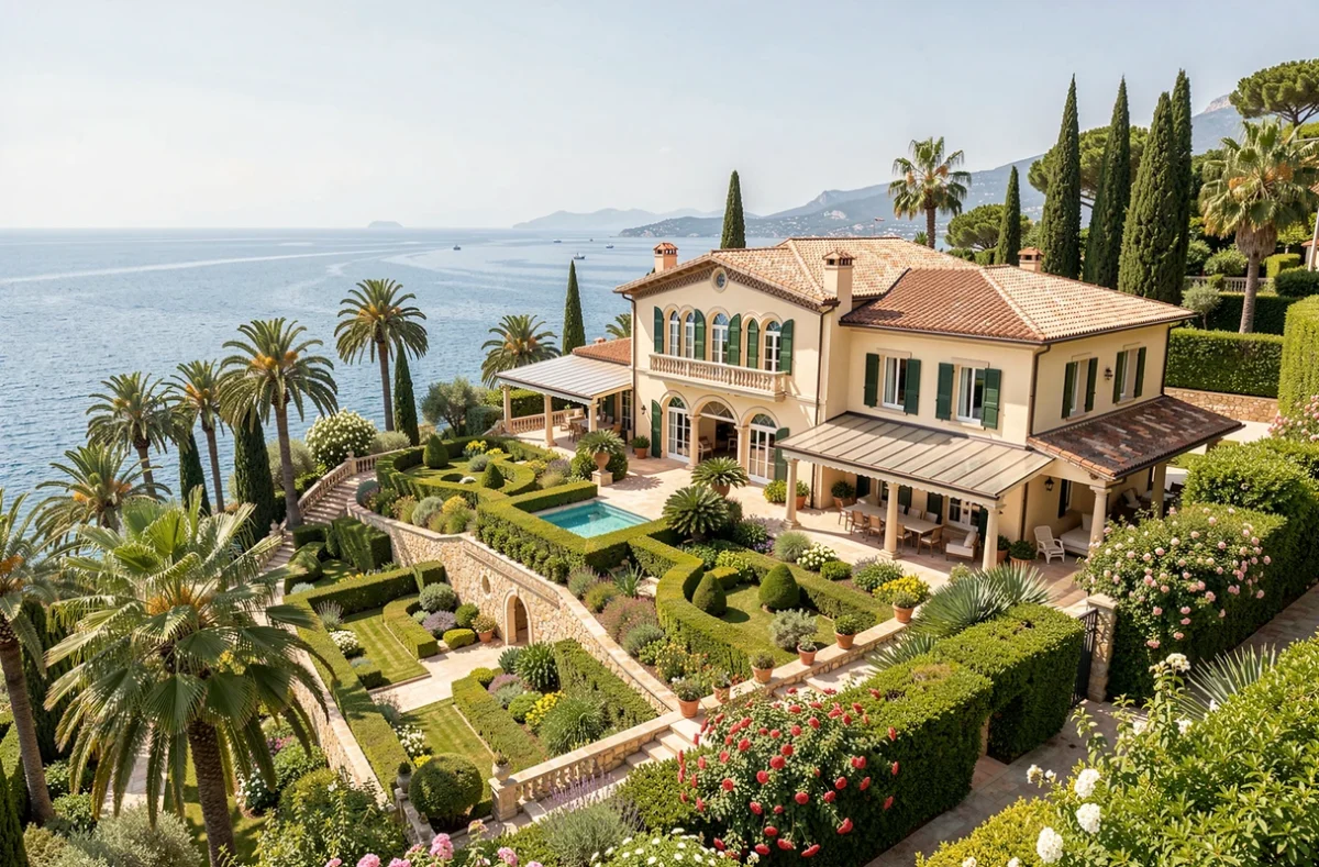 Grande villa avec jardins en terrasses face à la mer sur la Côte d'Azur