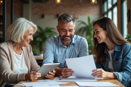 Groupe de collègues divers discutant au bureau