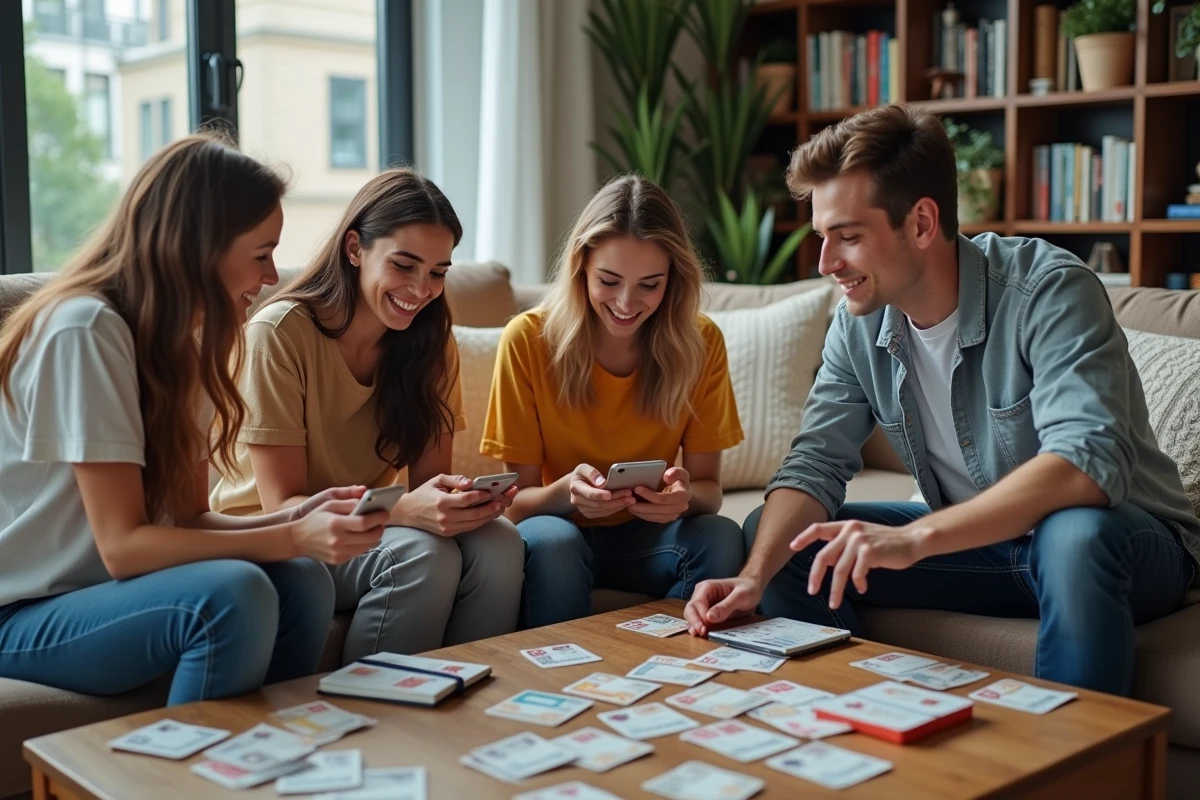 Groupe de jeunes discutant autour d une table de Monopoly