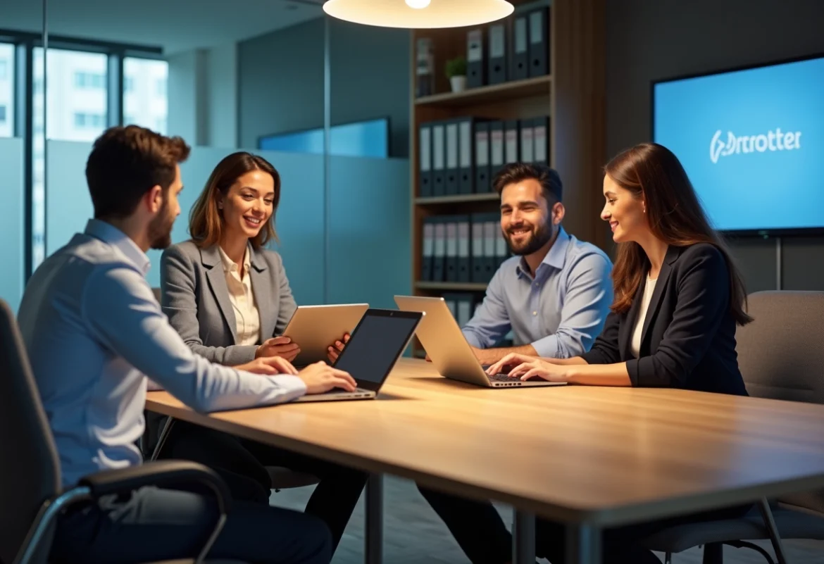 Groupe de quatre adultes en réunion d'affaires