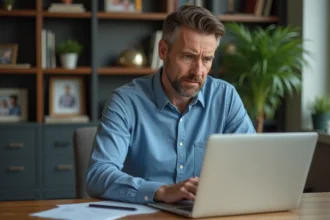 Homme d age moyen au bureau avec ordinateur