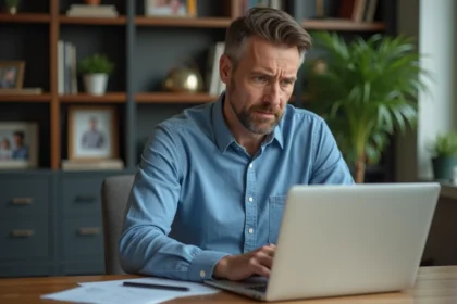 Homme d age moyen au bureau avec ordinateur