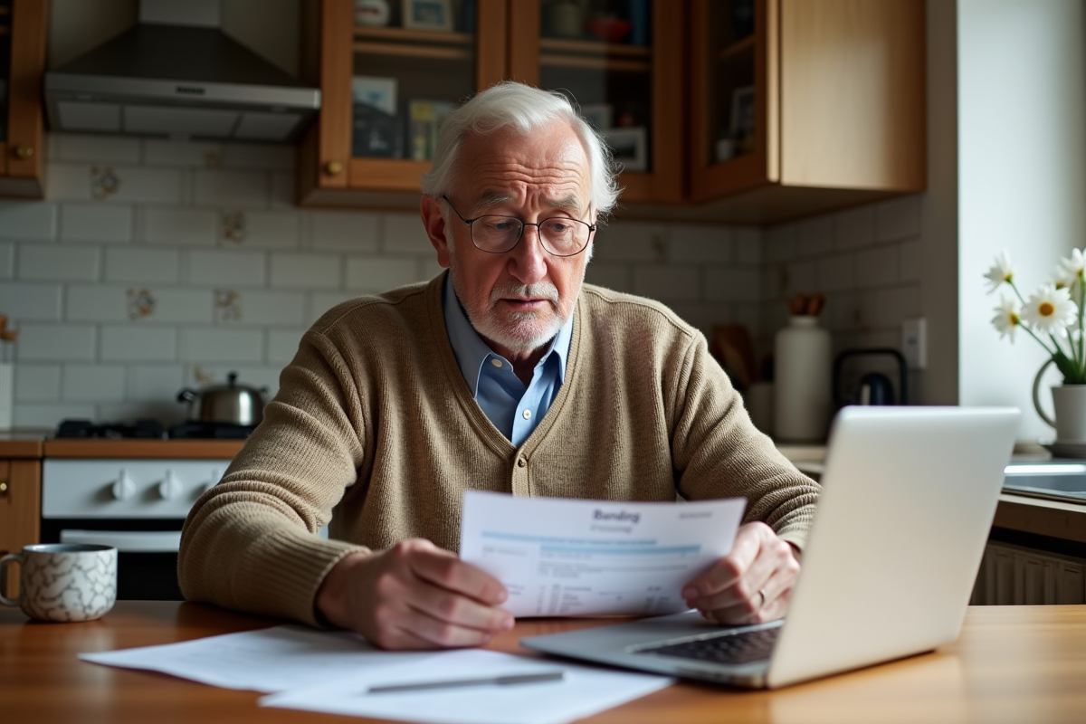 Homme retraité étudiant ses comptes bancaires à la maison