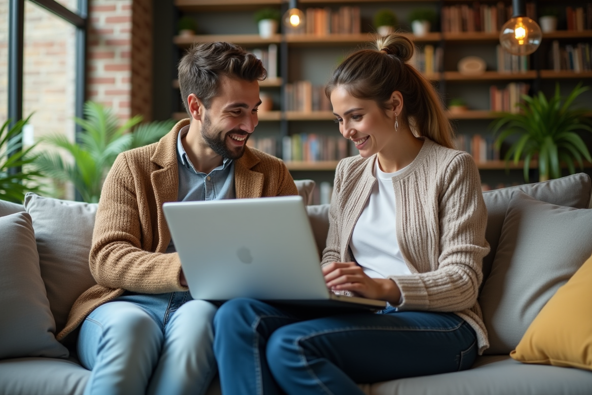 Jeune homme et femme discutant avec un carnet dans un espace de coworking