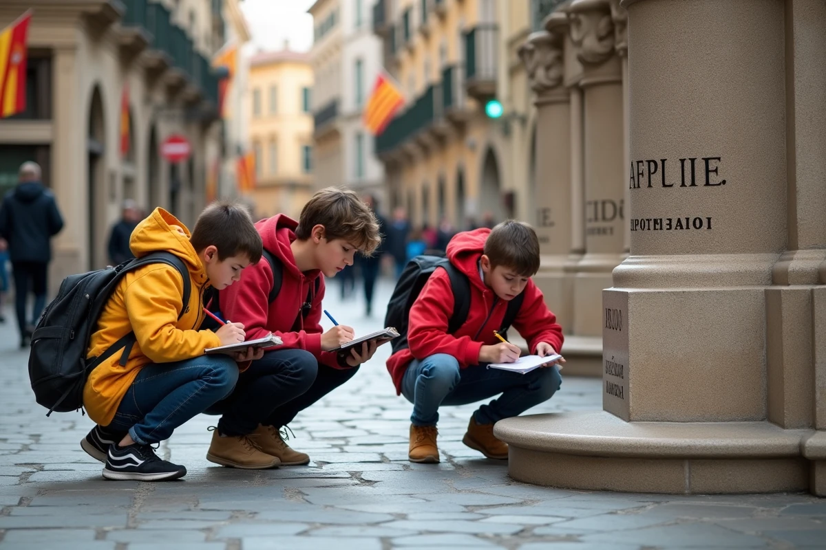 Jeunes catalans dessinant près d