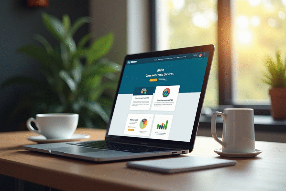 Ordinateur portable sur un bureau en bois avec VPN gratuit