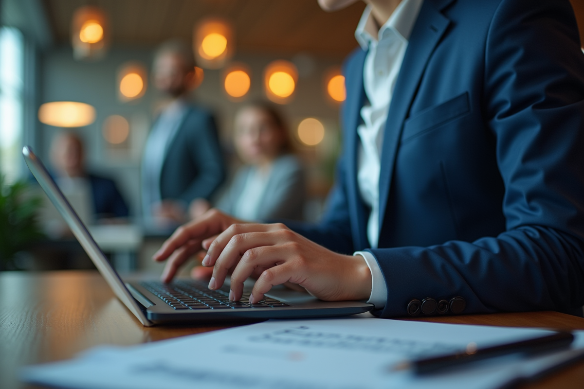 Professionnel tapant sur une tablette dans un bureau coloré