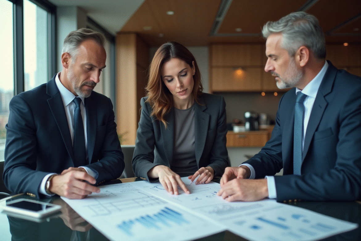 Groupe de professionnels en réunion dans un bureau moderne